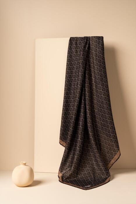 Kadın Küçük Etnik Desen Soft Eşarp SİYAH HARDAL 