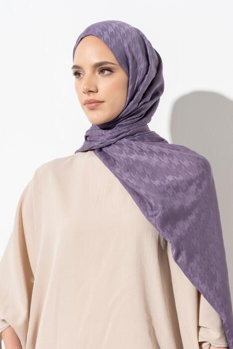 Kadın Tesettür Jakarlı Küçük Desen Kazayağı Şal MOR 