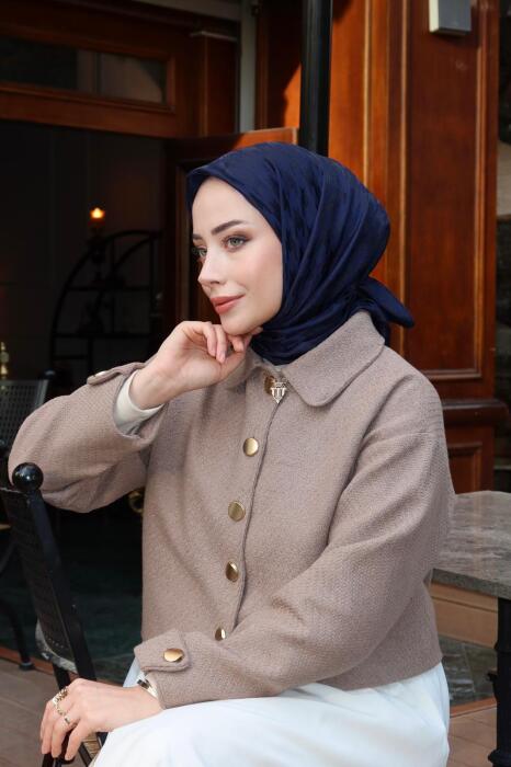 Kadın Tesettür Jakarlı Kazayağı Eşarp 1 LACİVERT