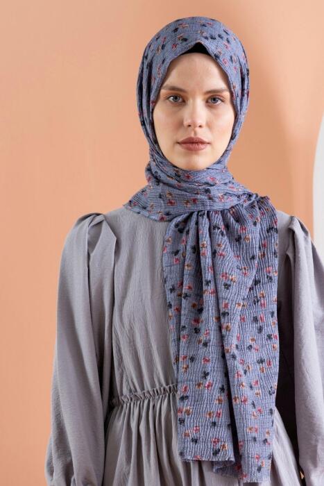 Kadın Çiçek Desenli Kırışmaz Bürümcük Şal 190*80 Cm GRİ 