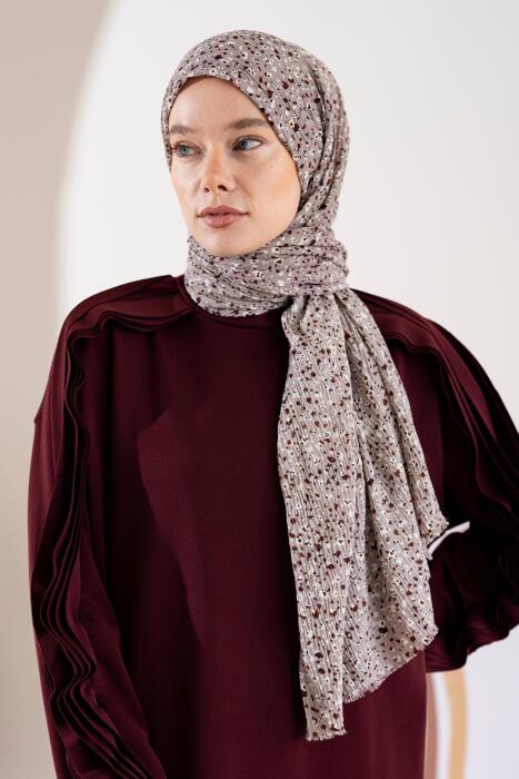 Kadın Ütü İstemeyen Çakıl Desen Bürümcük Şal 190*80 Cm KOYU VİZON BEYAZ 