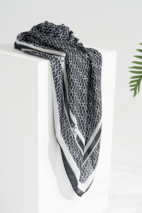 Kadın Tesettür Digital Desen 1 Soft Eşarp SİYAH - Jawel