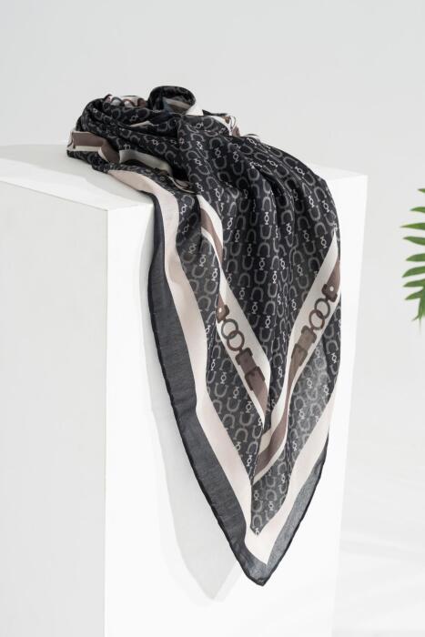 Kadın Tesettür Digital Desen 1 Soft Eşarp SİYAH KAHVE - Jawel