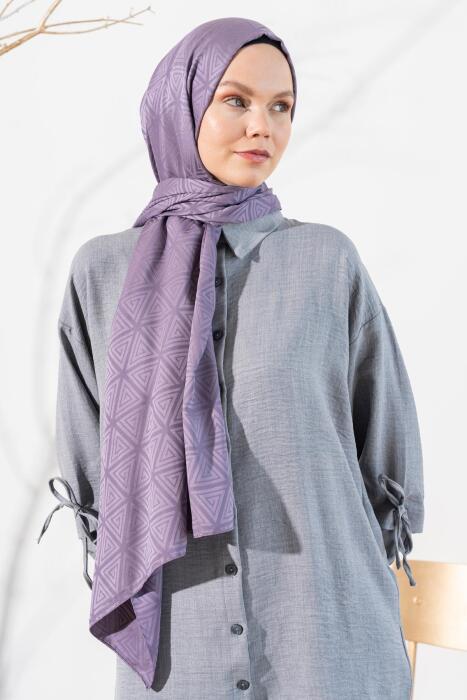 Kadın Piramit Desenli Jakarlı Şal LİLA 
