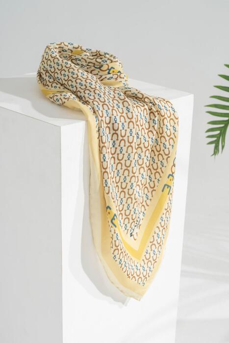 Kadın Tesettür Digital Desen 1 Soft Eşarp SARI - Jawel