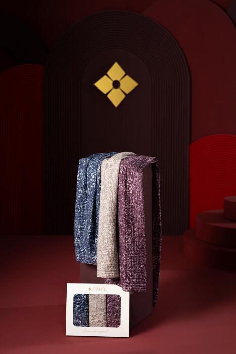 Kadın Müslin Şal Paketi Tyana (Lacivert-Krem-Mürdüm) - Jawel