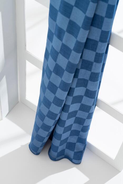 Kadın Dama Desenli Tesettür Jakarlı Şal 185x70 Cm İNDİGO - Jawel