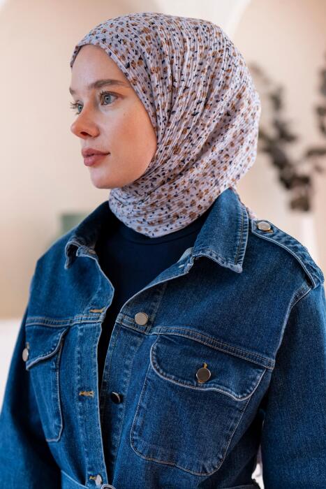 Kadın Ütü İstemeyen Çakıl Desen Bürümcük Şal 190*80 Cm AÇIK GRİ KAHVE 