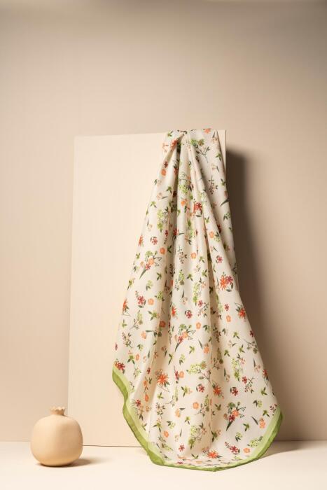 Kadın Digital Baskılı Çiçek Desen Soft Eşarp YEŞİL - Jawel