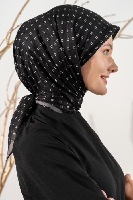 Kadın Küçük Kareli Soft Eşarp SİYAH ANTRASİT 