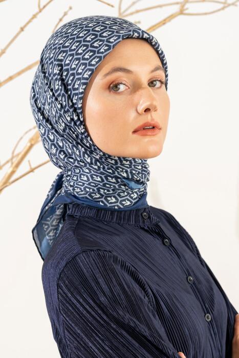 Kadın Lale Desen Soft Eşarp LACİVERT - Jawel