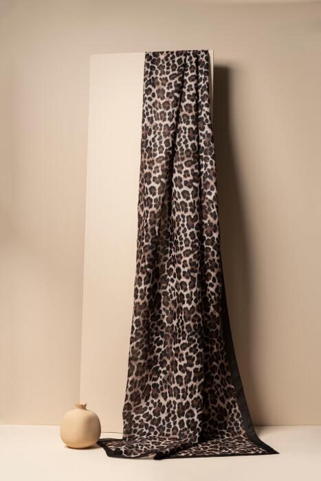 Kadın Leopar Desen Soft Şal SİYAH KAHVE - Jawel