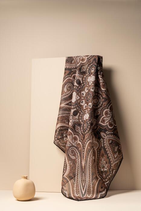 Kadın Etnik Desenli Soft Eşarp KAHVE - Jawel