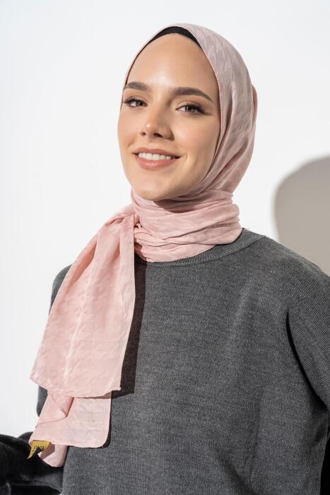 Kadın Tesettür Jakarlı Küçük Desen Kazayağı Şal PUDRA - Jawel