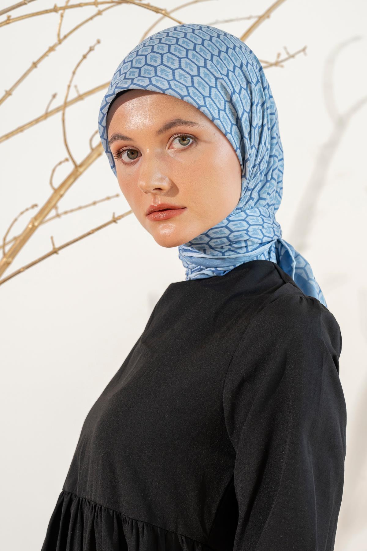 Kadın Lale Desen Soft Eşarp BEBE MAVİ