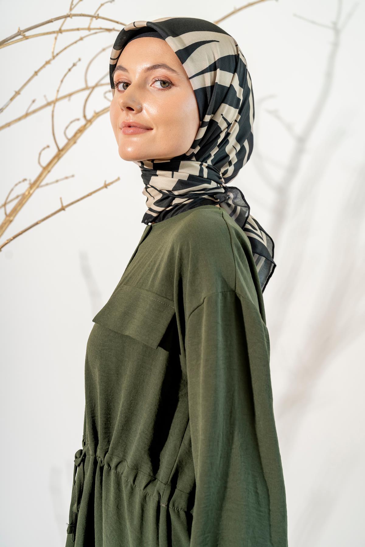 Kadın Zebra Desen Soft Eşarp SİYAH KREM