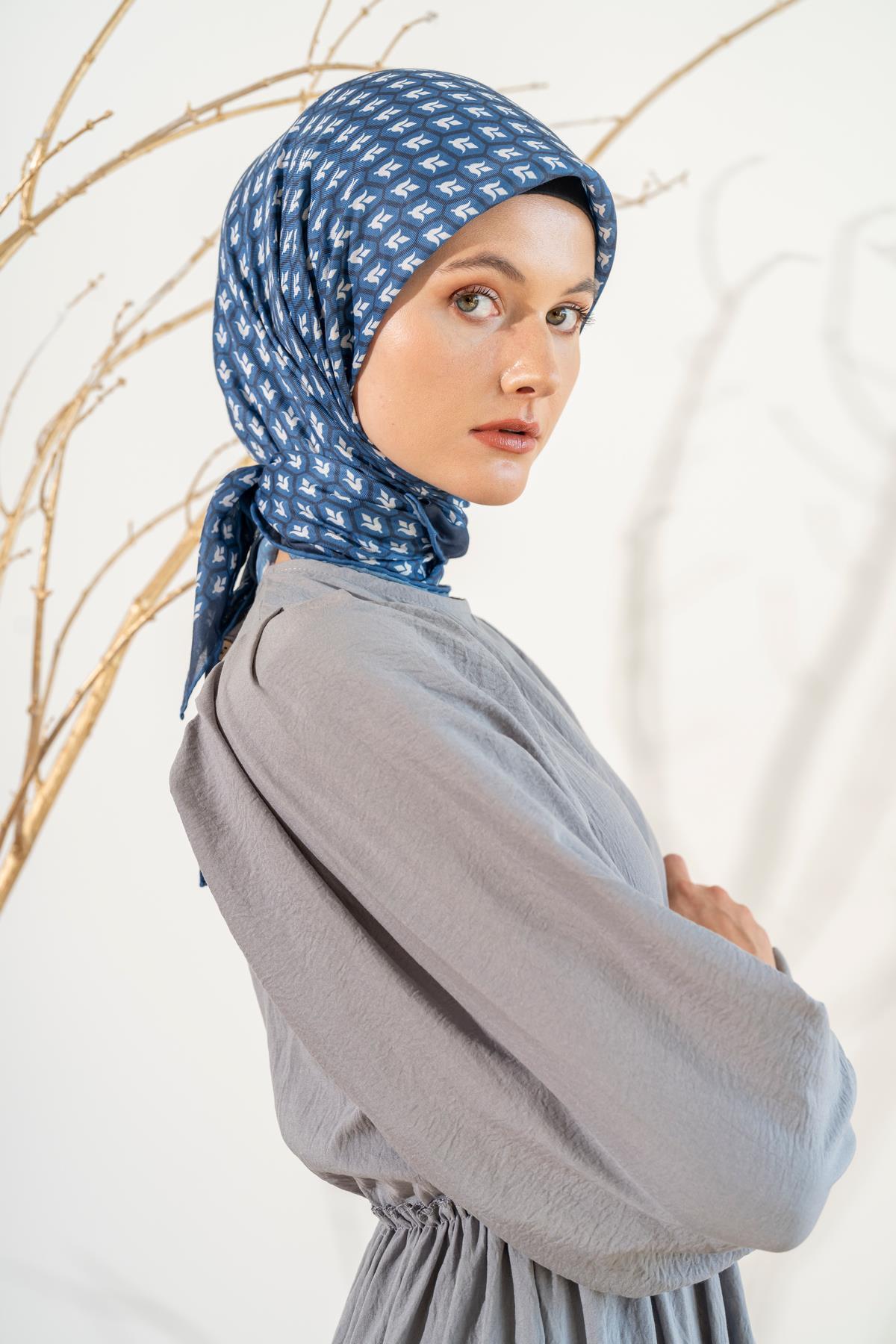 Kadın Lale Desen Soft Eşarp İNDİGO