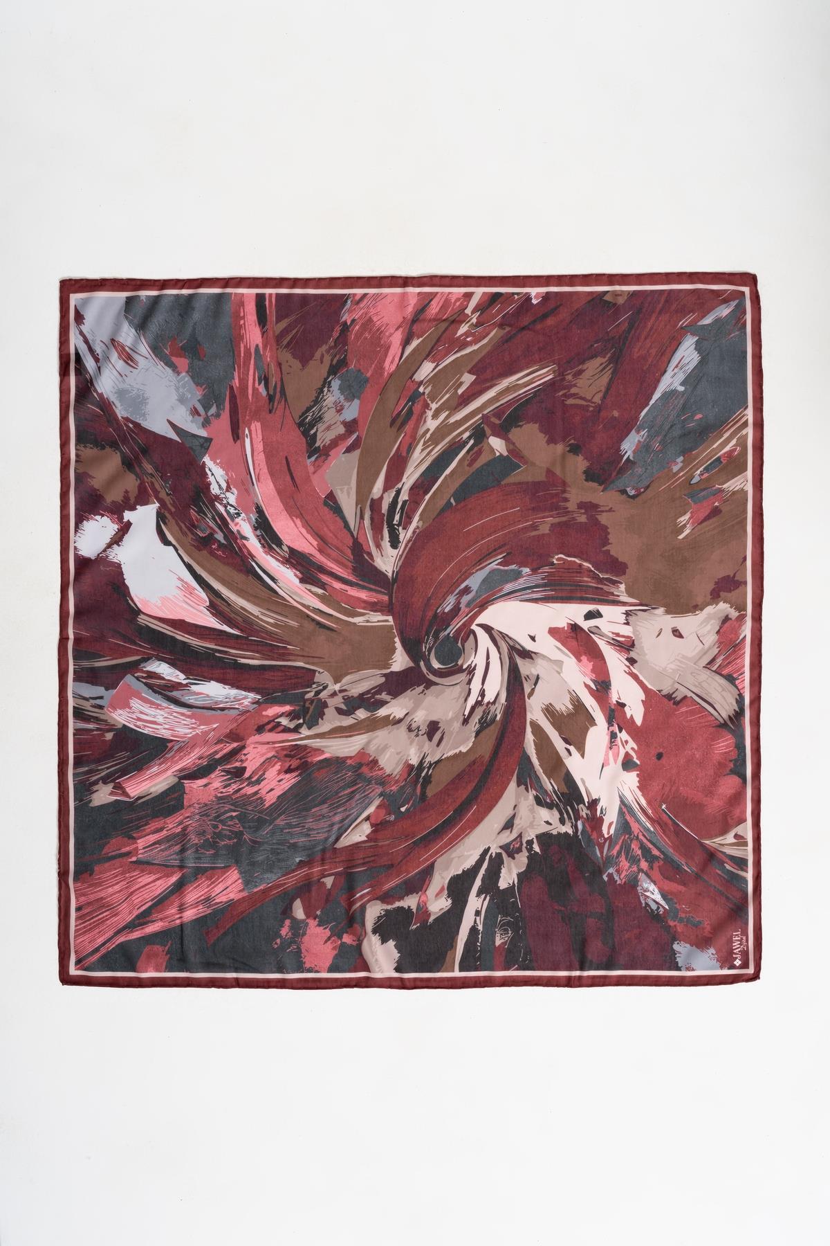 Kadın Digital Baskılı Fırça Desen Soft Eşarp 90x90 Cm BORDO