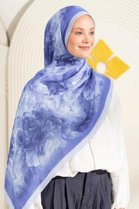 Desenli Kırışık Dokulu Bloom Soft Şal İNDİGO - Jawel