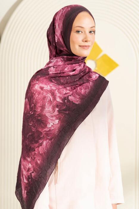 Desenli Kırışık Dokulu Bloom Soft Şal BORDO - Jawel