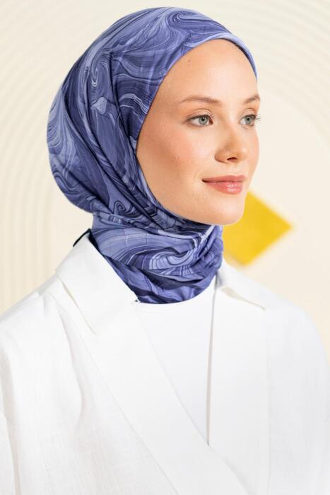 Ebru Desenli Kırışık Dokulu Soft Eşarp Maryas LACİVERT - Jawel
