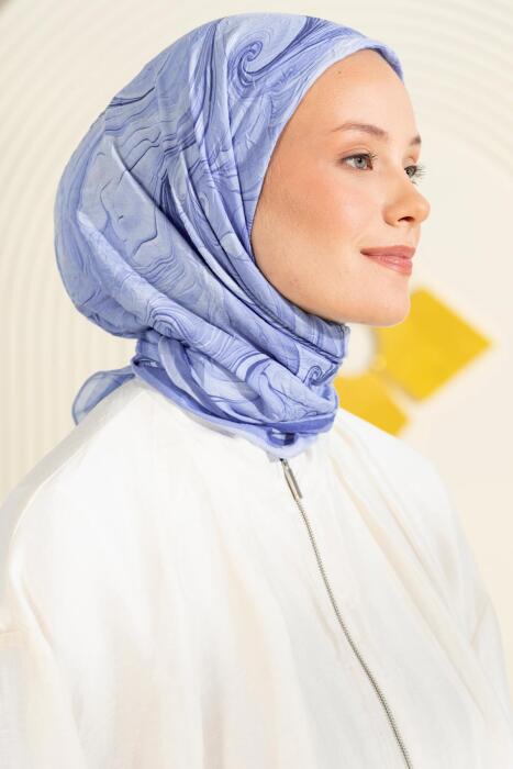 Ebru Desenli Kırışık Dokulu Soft Eşarp Maryas İNDİGO - Jawel