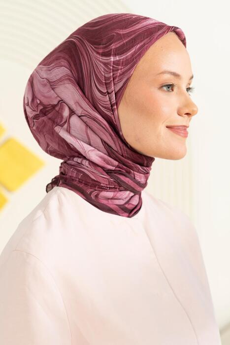 Ebru Desenli Kırışık Dokulu Soft Eşarp Maryas BORDO - Jawel