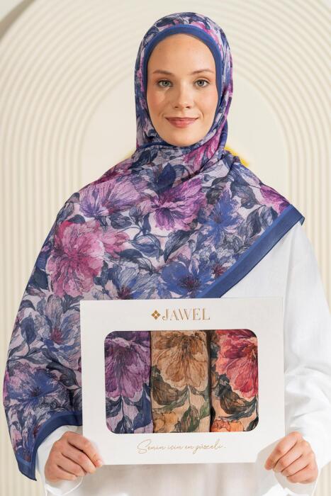 Fransız İpeği Şal Paketi Marsala (Bordo Haki-Sarı-Lacivert) - Jawel