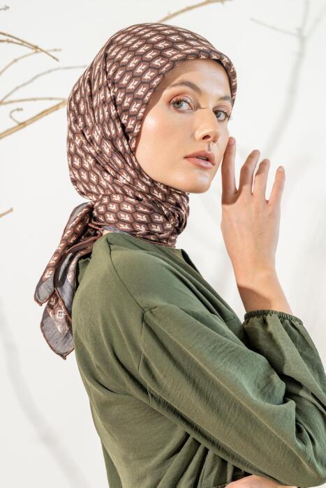 Kadın Lale Desen Soft Eşarp ACI KAHVE 